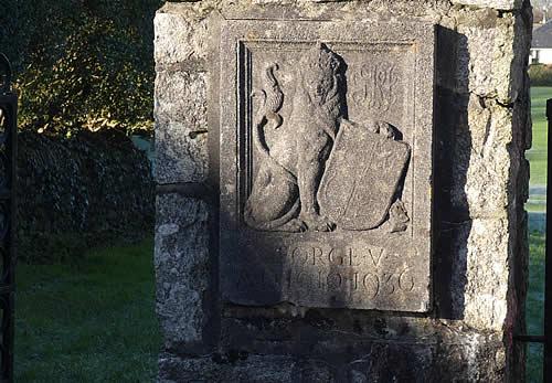 Photo Gallery Image - Playing Fields Gate Post showing an engraving of a lion